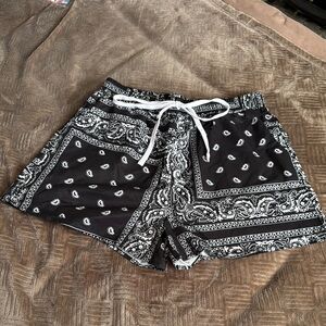 Super cute Black and White Paisley Shorts bandana print